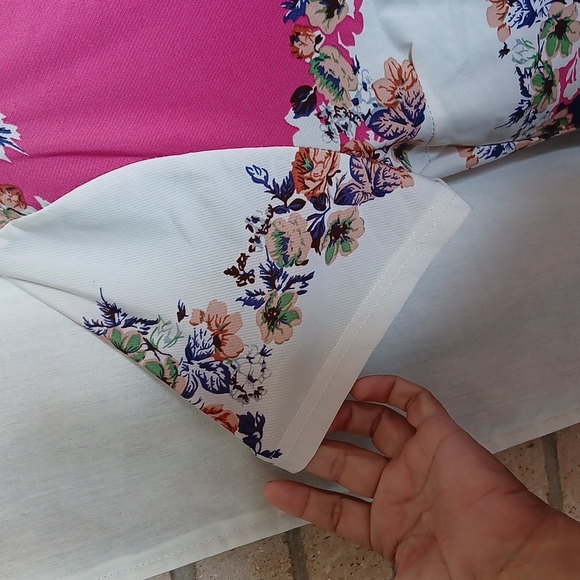 Vintage 80s Collared Blouse Pink/blue/white, cap sleeve,  stretchy,  M - Picture 3 of 4